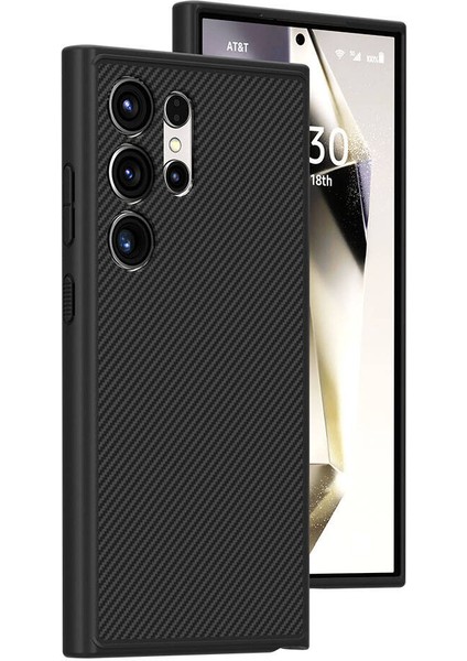 Galaxy S24 Ultra Kılıf Magsafe Şarj Özellikli Karbon Fiber Görünümlü Tcmk T-Karbon Kapak-Siyah