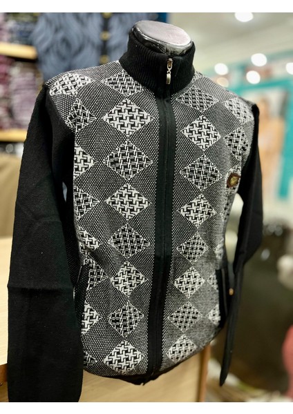 Erkek Triko Fermuarlı Cepli Desenli Hırka fiyatları