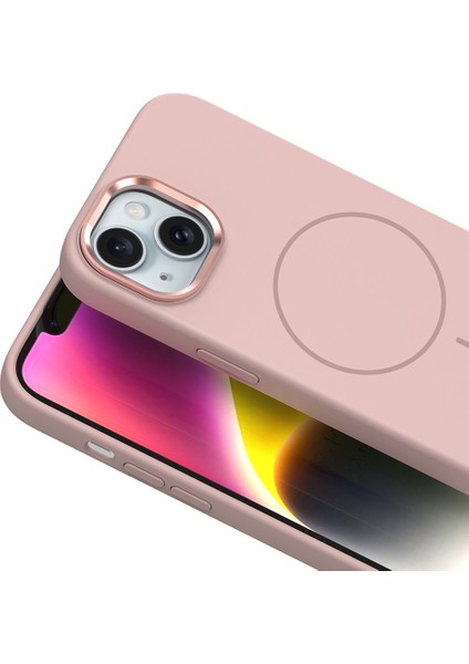 iPhone 14 Kılıf M-Safe Şarj Özellikli Metal Kamera Çerçeveli Tcmk Edi Silikon Kapak - Lavendery Gray modelleri