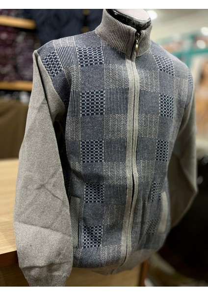 Erkek Triko Fermuarlı Cepli Desenli Hırka modelleri