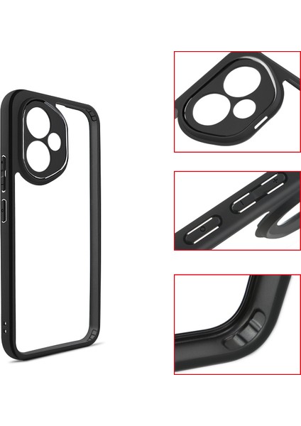 Honor 400 Kılıf Kamera Korumalı Şeffaf Arka Yüzey Tcmk New Roll Kapak - Siyah