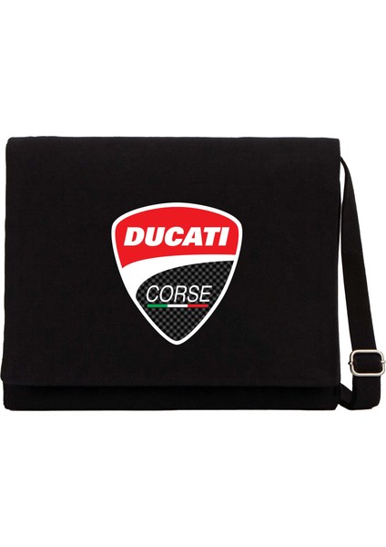 Ducati Corse Logo Siyah Kanvas Postacı Çantası