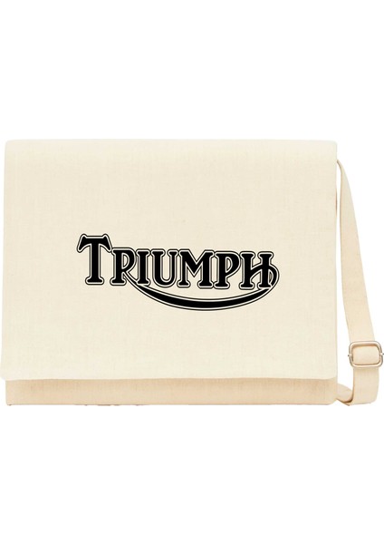 T. Motorcycles Logo Krem Kanvas Postacı Çantası