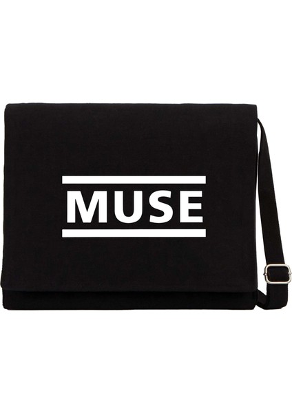 Muse Logo Siyah Kanvas Postacı Çantası