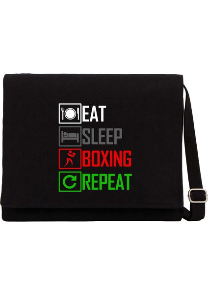 Boxing Repeat Siyah Kanvas Postacı Çantası