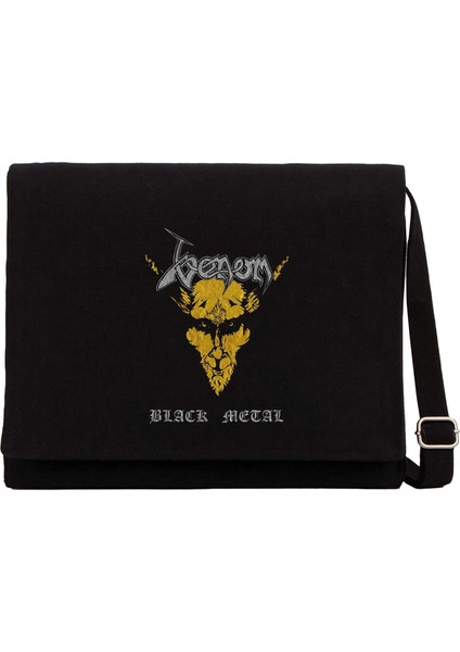 Venom Black Metal Siyah Kanvas Postacı Çantası