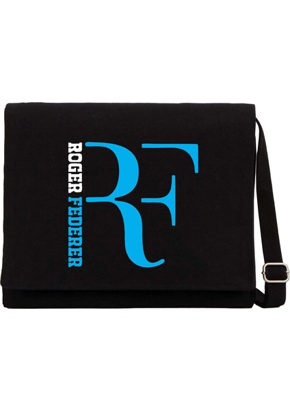Roger F. Blue Logo Siyah Kanvas Postacı Çantası