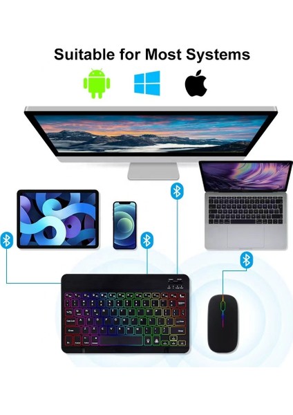 Tüm Cihazlara Uyumlu Şarj Edilebilir Bluetoothlu Kablosuz Klavye Mouse Set Mousepadli modelleri