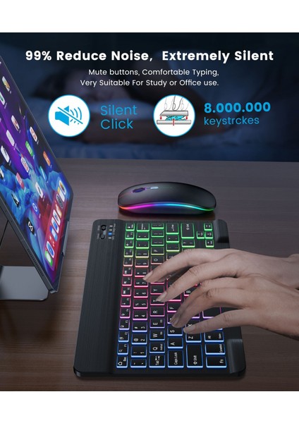 Tüm Cihazlara Uyumlu Şarj Edilebilir Bluetoothlu Kablosuz Klavye Mouse Set Mousepadli indirimleri