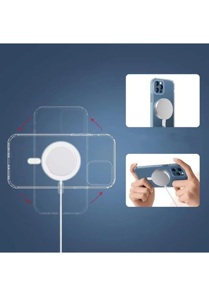 Apple iPhone 13 Pro Max Kılıf Magsafe Şarj Özellikli Şeffaf Sert Pc Tcmk Embos Kapak-Renksiz fiyatları