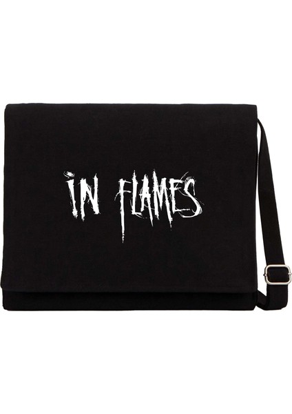 In Flames Logo Siyah Kanvas Postacı Çantası