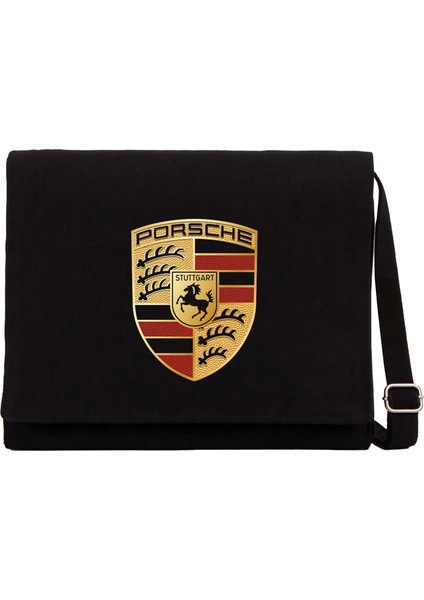 Porshe Logo Siyah Kanvas Postacı Çantası