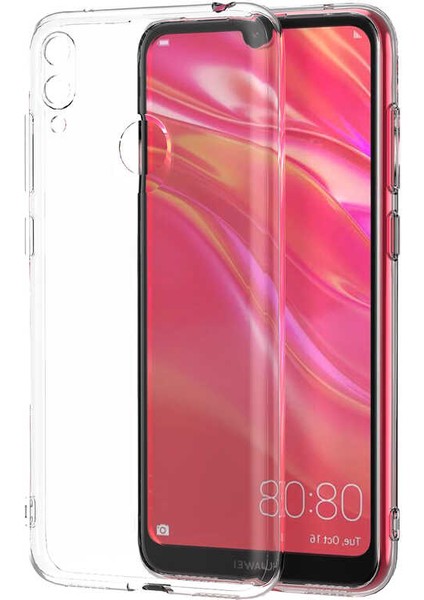 Huawei Y7 Prime 2019 Kılıf Tcmk Kamera Korumalı Süper Silikon Kapak-Renksiz