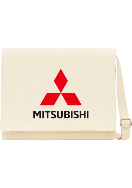 Mitsubishi Logo Krem Kanvas Postacı Çantası