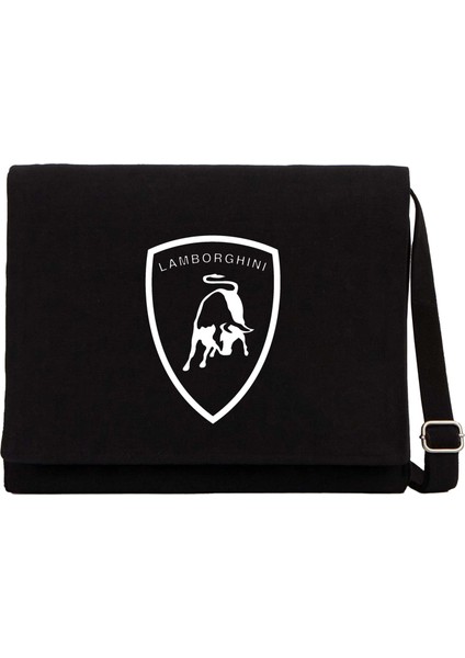 Lamborghni Logo White Siyah Kanvas Postacı Çantası