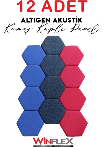 Dekoratif Altıgen Akustik Kumaş Kaplı Panel 12 Adet- MİX(17X20CM)
