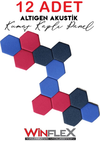 Dekoratif Altıgen Akustik Kumaş Kaplı Panel 12 Adet- MİX(17X20CM)