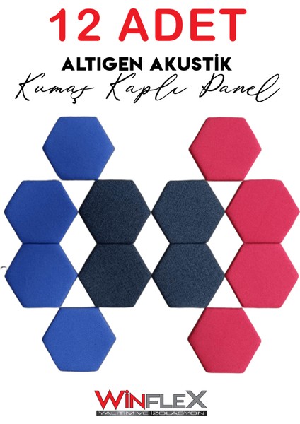 Dekoratif Altıgen Akustik Kumaş Kaplı Panel 12 Adet- MİX(17X20CM)