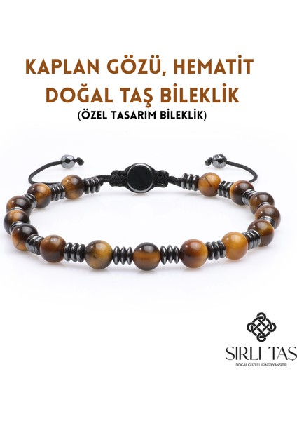Kaplan Gözü, Hematit Doğal Taş Bileklik, Erkek Bileklik, 6mm Ipli Ayarlanabilir