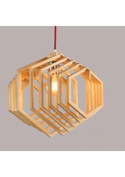 Modern Ahşap Geometrik Avize – Dekoratif Tasarım Sarkıt Lamba