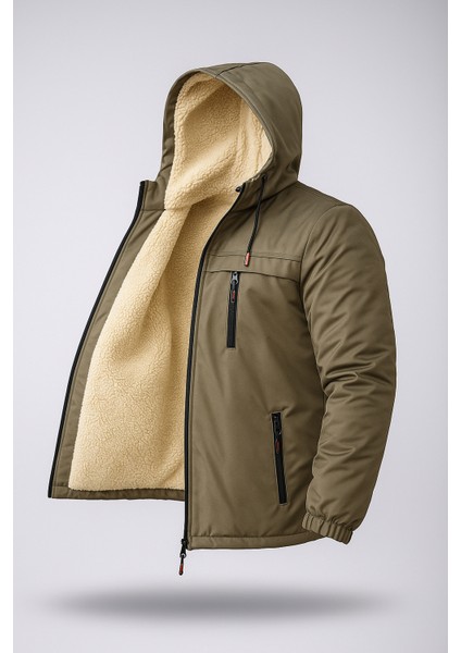 Erkek Çıkarılabilir Kapüşonlu Içi Kürklü Su Geçirmez Erkek Mont Ceket