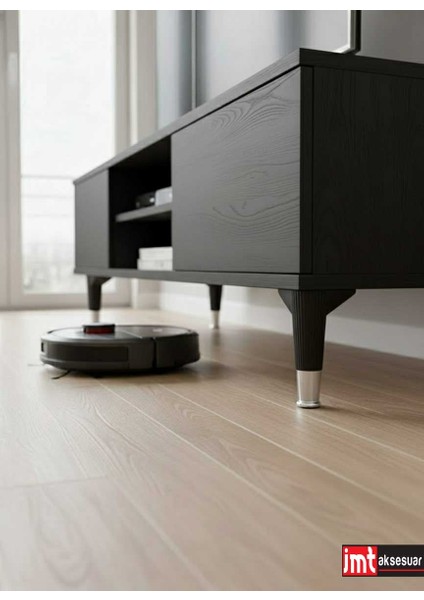 Puma 15 cm Siyah-Krom Mobilya Kanepe Tv Ünitesi Konsol Dolap Komedin Ayağı