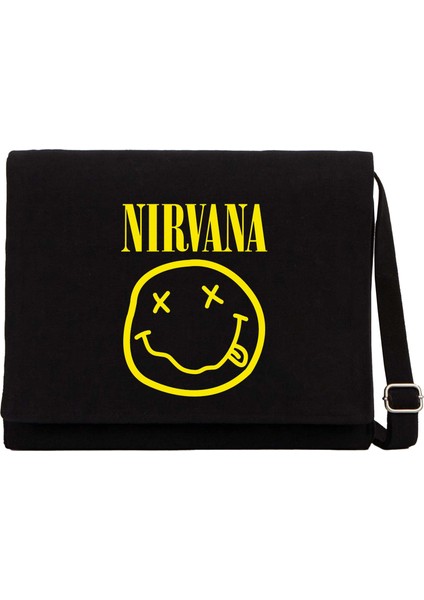 Nirvana Logo Siyah Kanvas Postacı Çantası