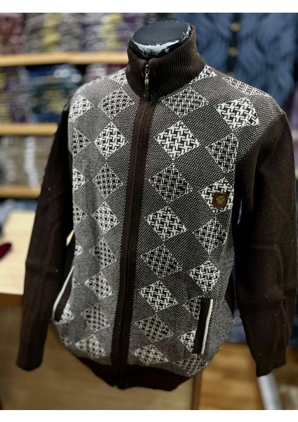 Erkek Triko Fermuarlı Cepli Desenli Hırka modelleri