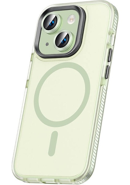 Apple iPhone 15 Kılıf Airbagli Magsafe Wireless Şarj Özellikli Lens Koruyuculu Tcmk Klaptika Kapak-Yeşil