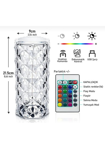Kristal LED Kumandalı ve Dokunmatik Masa Lambası fiyatları
