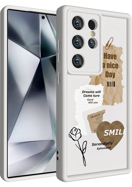 Galaxy S23 Ultra Kılıf Kamera Korumalı Baskılı Arka Yüzey Tcmk Klas Kapak-Beyaz fiyatları