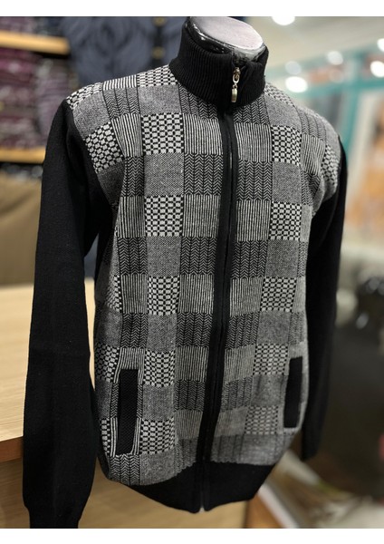 Erkek Triko Fermuarlı Cepli Desenli Hırka modelleri