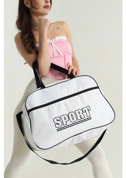 Beyaz Yazı Detaylı Fermuarlı Kadın El ve Omuz Valiz Çantası fiyatları