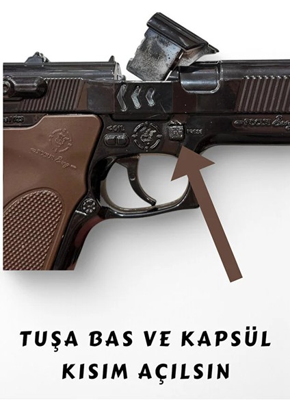 Metal Gonher Silah 20 cm Mantar Kapsül Atan Tabanca Gonher 144 Adet Kapsül Hediyeli modelleri