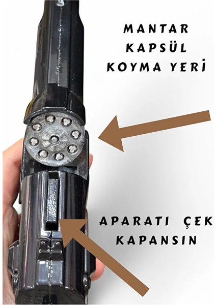 Metal Gonher Silah 20 cm Mantar Kapsül Atan Tabanca Gonher 144 Adet Kapsül Hediyeli fırsatları