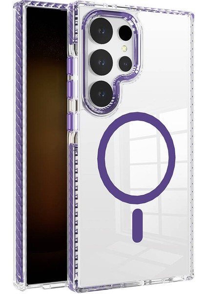 Galaxy S24 Ultra Kılıf Magsafe Şarj Özellikli Airbagli Takılabilir Askı Aparatlı Tcmk Nana Kapak-Mor