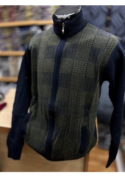 Erkek Triko Fermuarlı Cepli Desenli Hırka modelleri