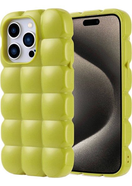 Apple iPhone 15 Pro Kılıf Parlak Esnek Silikon Tcmk Dom Dom Kapak-Yeşil