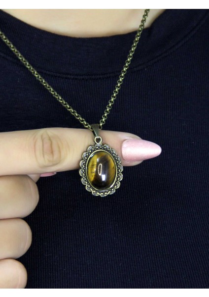 Doğal Taş Kaplangözü Doğal Taşlı Kadın Doğal Taş Otantik Kolye EUK27KG