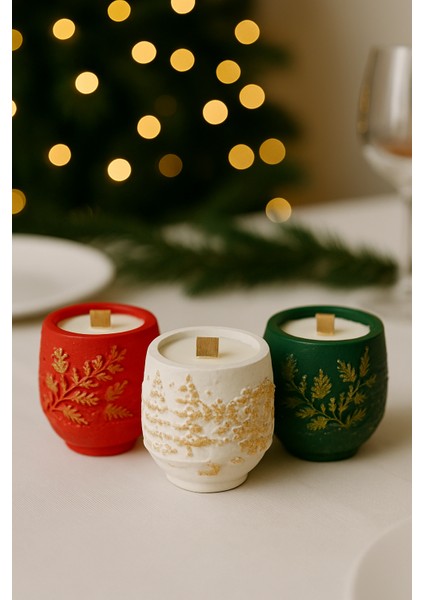 3’lü Yılbaşı Mumluk Seti – Yasemin Esanslı Soya Wax – El Boyaması Döküm Seramik Tozu fiyatları