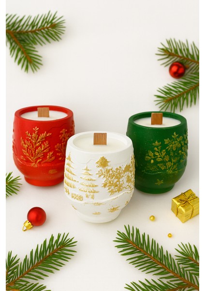 3’lü Yılbaşı Mumluk Seti – Yasemin Esanslı Soya Wax – El Boyaması Döküm Seramik Tozu modelleri