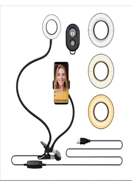 LED Ring Light Youtuber Light Stüdyo Işığı Akrobat Selfie LED Masa Lambası 3 renk ışıklı indirimleri