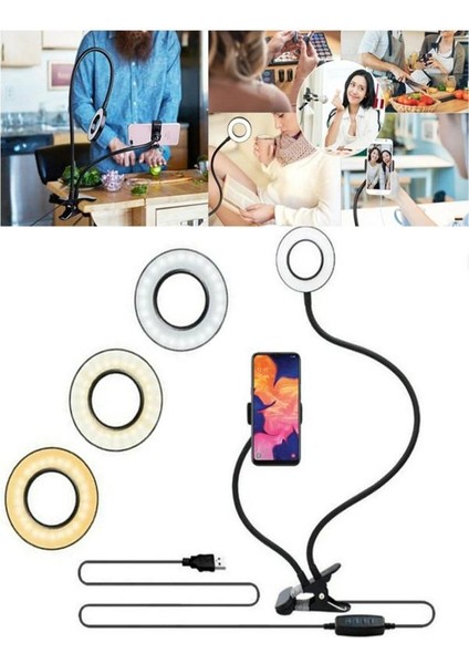 LED Ring Light Youtuber Light Stüdyo Işığı Akrobat Selfie LED Masa Lambası 3 renk ışıklı