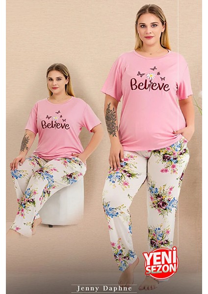 Lady Büyük Beden Çiçekli Pijama Kısa Kollu Pijama Takımı modelleri