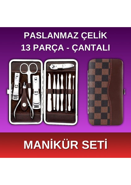 - Profesyonel Manikür Seti - Paslanmaz Çelik - 13 Parça - Çantalı