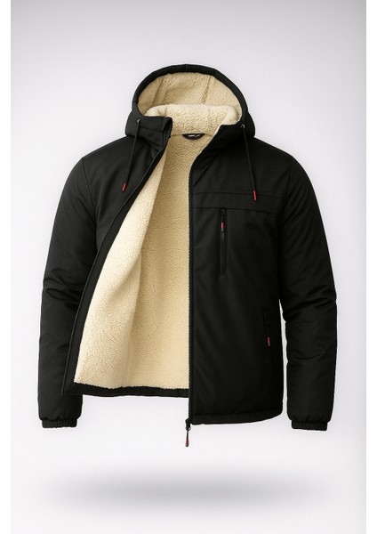 Erkek Çıkarılabilir Kapüşonlu Içi Kürklü Su Geçirmez Erkek Mont Ceket