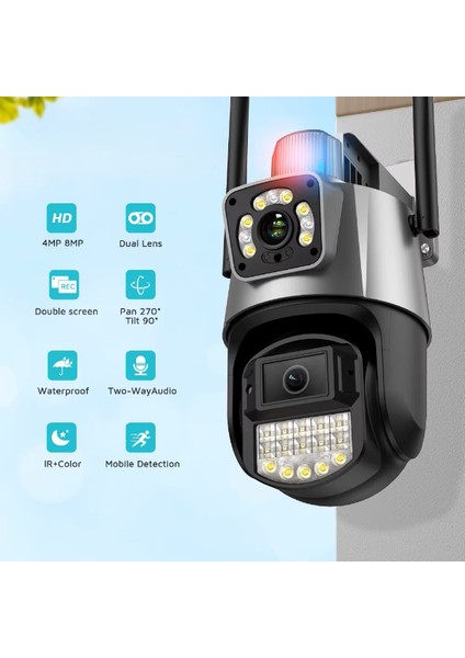 Çakarlı Çift Lensli Dış Mekan Güvenlik Kamerası