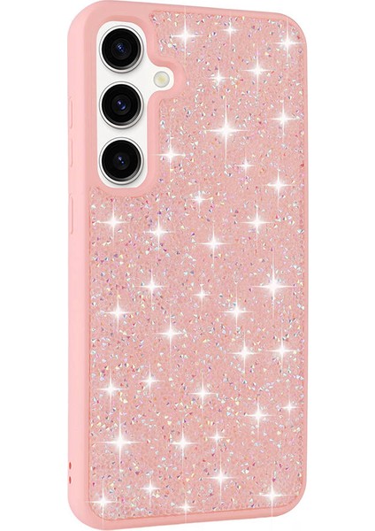 Galaxy S24 Plus Kılıf Parlak Taşlı Tasarım Tcmk Pırlanta Kapak-Pembe