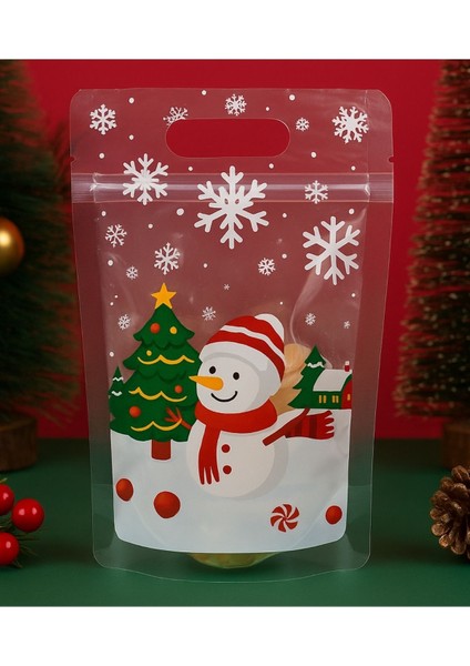 10 Adet Dik Duran El Geçmeli Kilitli Kurabiye Poşeti Kardan Adam Desenli Doypack Hediye Poşeti fiyatları