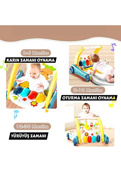 Piyanolu 2 In 1 Bebek Yürüteci ve Tavşan Desenli Oyun Halısı Sesli Işıklı 88 cm modelleri